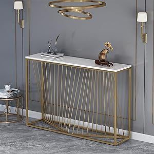 Slim Rectangular Gold Accent Console for Foyer & Hallway
