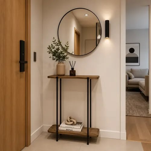 Minimalist Deep Grain Wood Entryway Table for Mirror Styling