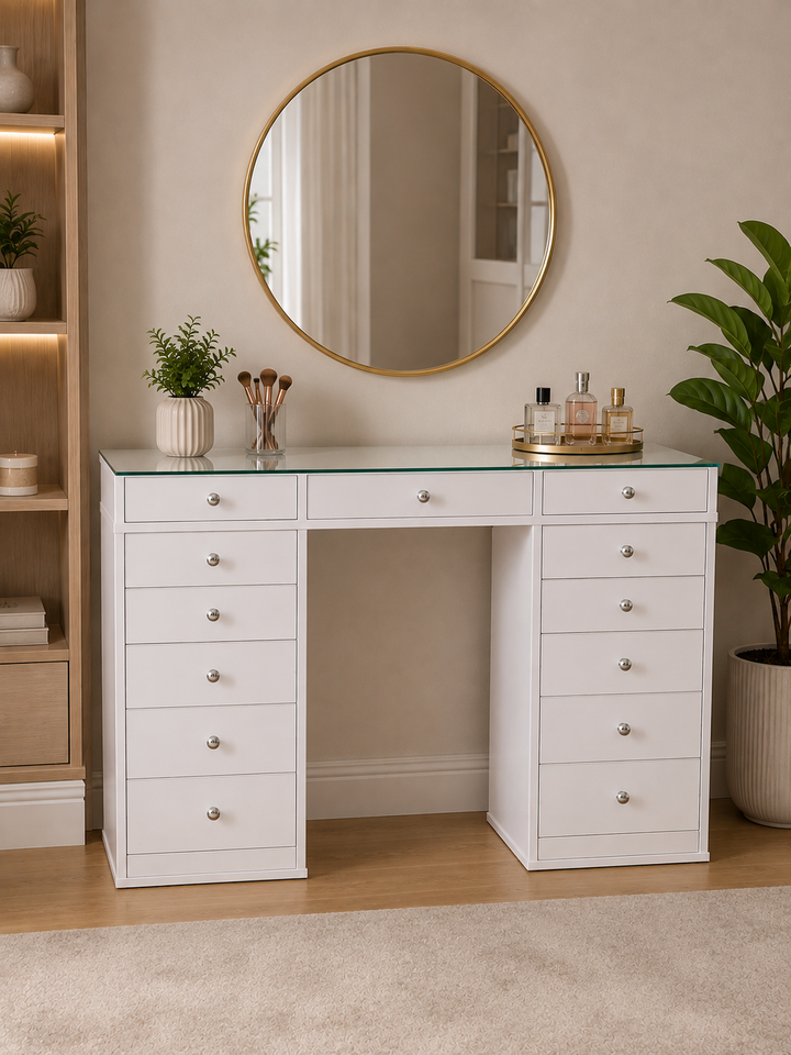 Modern White Dressing Table with mirrior | Makeup Vanity Desk