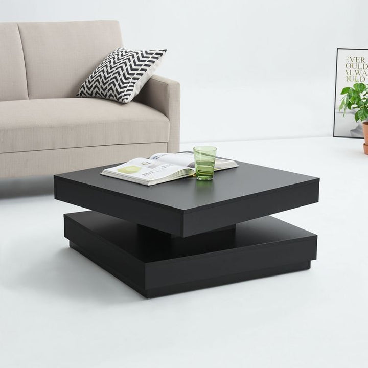 Matte Black Modern Rotating Square Coffee Table
