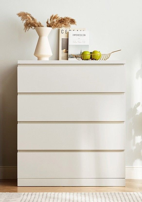 Scandi-Modern Neutral White 4-Drawer Dresser Console