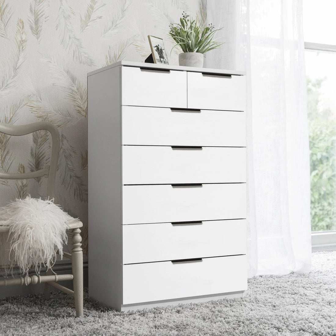 Tall 7 Drawer Chest of Drawers - White