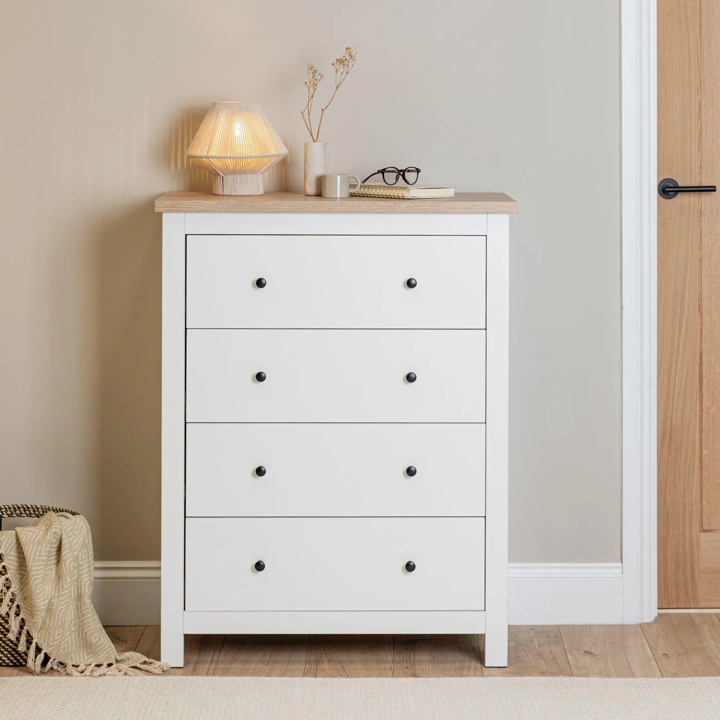 4 Drawer Tall Chest of Drawers - Alabaster White
