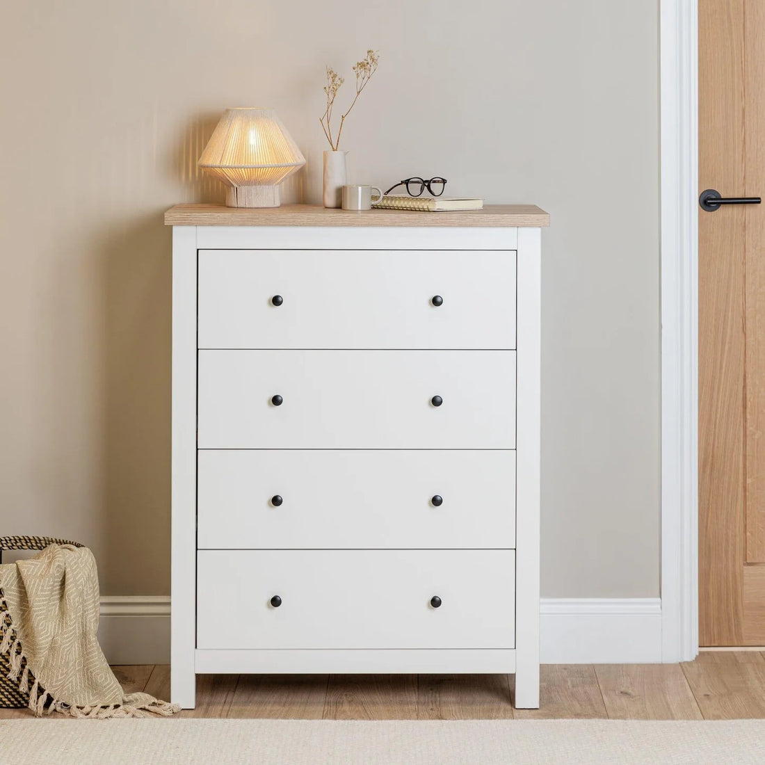 4 Drawer Tall Chest of Drawers - Alabaster White