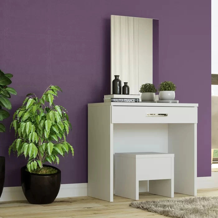 MALLIUM – White Storage Vanity Table with Mirror