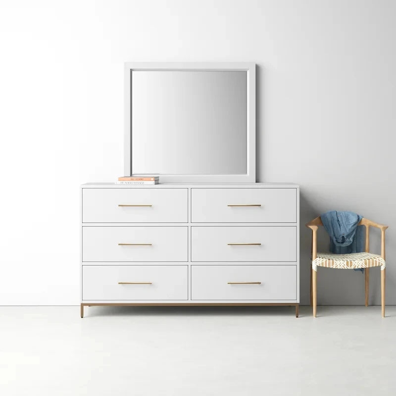RIM – Six Drawers White Vanity Table with Golden Metallic Base