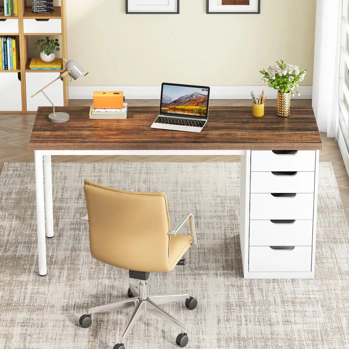 AEX – White and Brown Work Desk with Metallic Legs