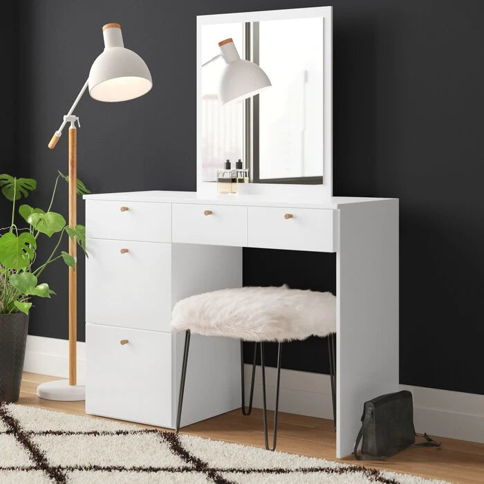 WILLIAM – White Multi Storage Vanity Table with Mirror