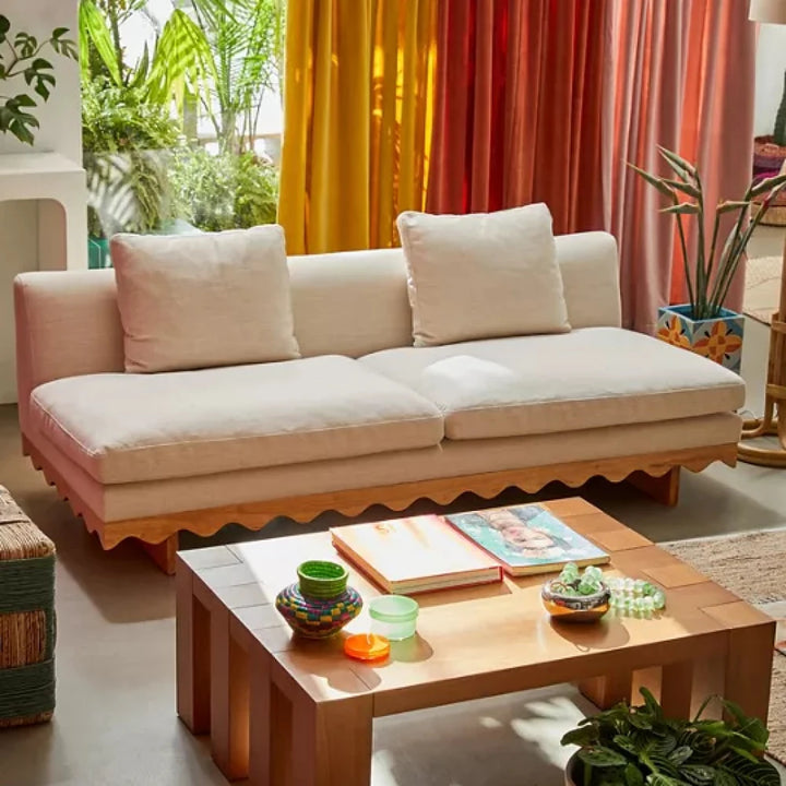 ABNUS – Modern Scalloped Three Seater Sofa White