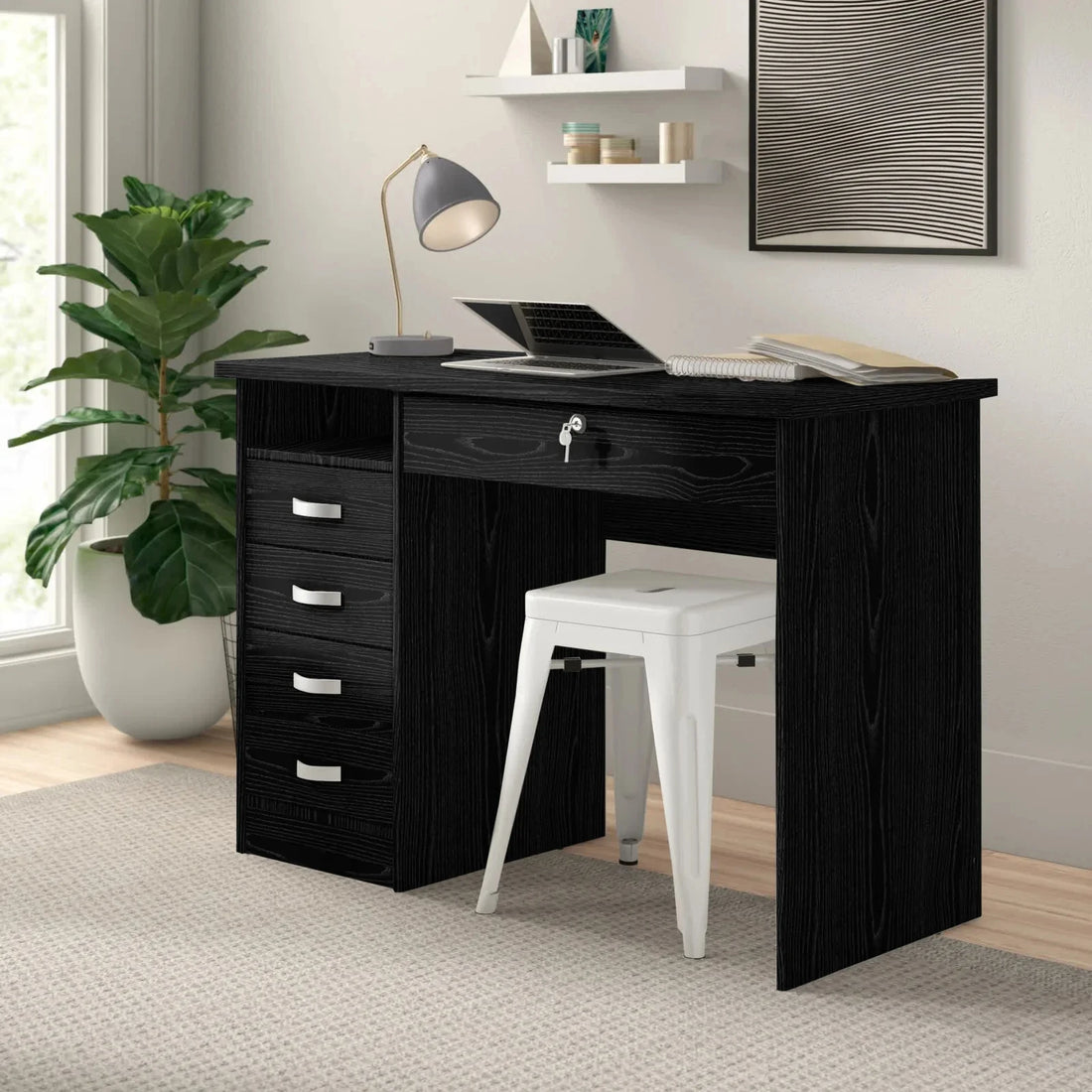 Computer Black Work Table with five Drawers