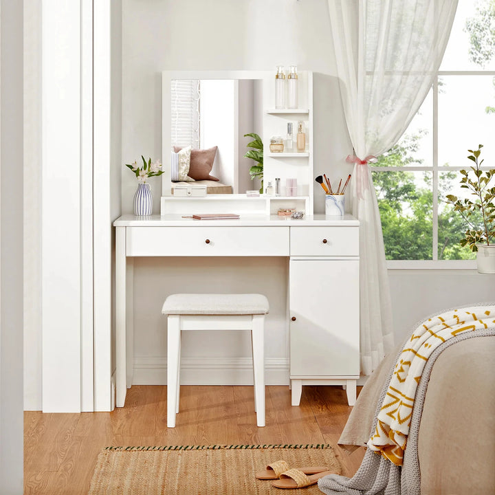 POLLY – Vanity Table With Mirror and Side Shelves