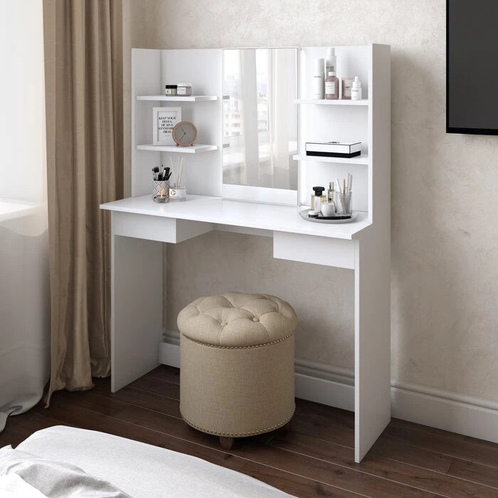 FARRAH – Open Shelves Vanity Table with Mirror