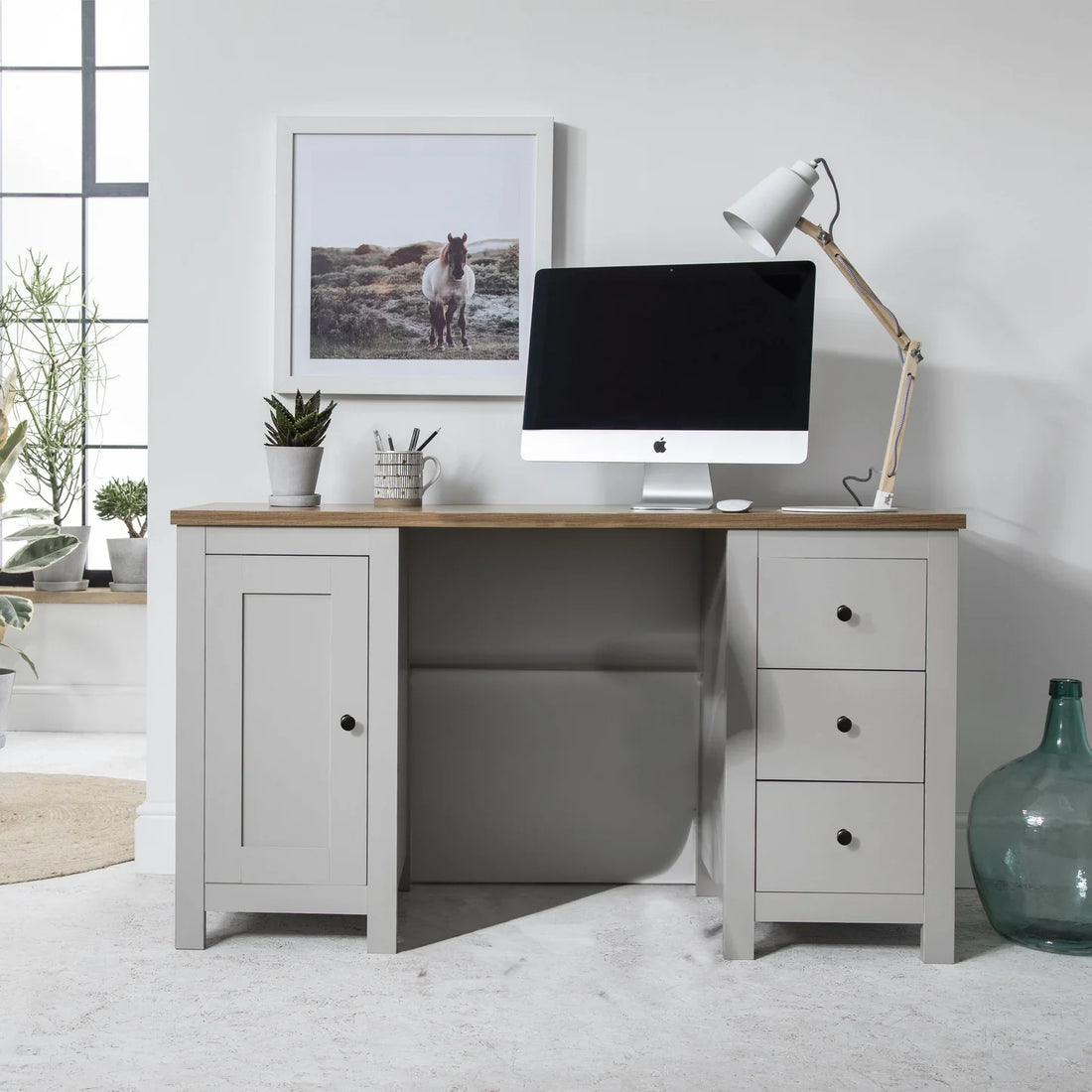 3 Drawer Desk - Stone Grey