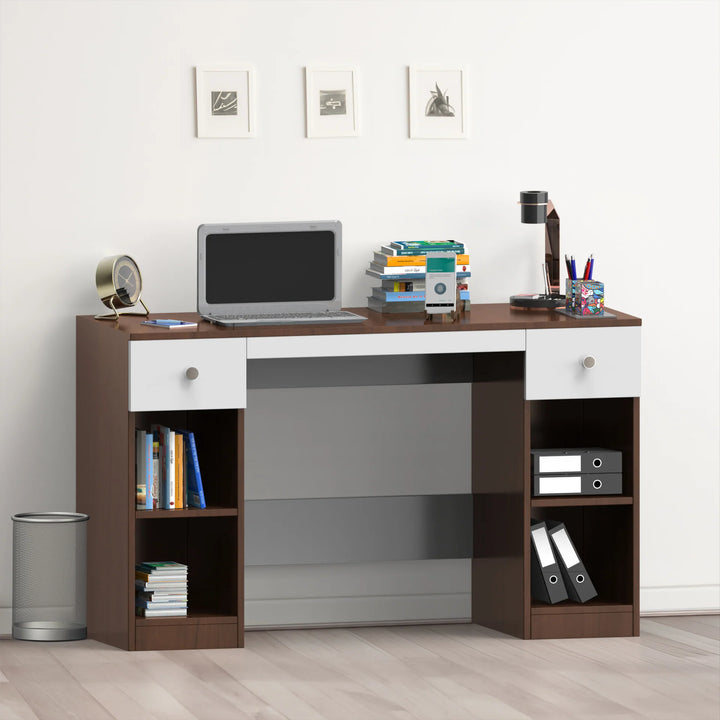Fortuna Study Table - Brazilian Walnut and Frosty White