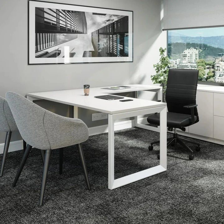 ALBUSPACE – Contemporary Style L Shape Work Desk with Metallic Frame