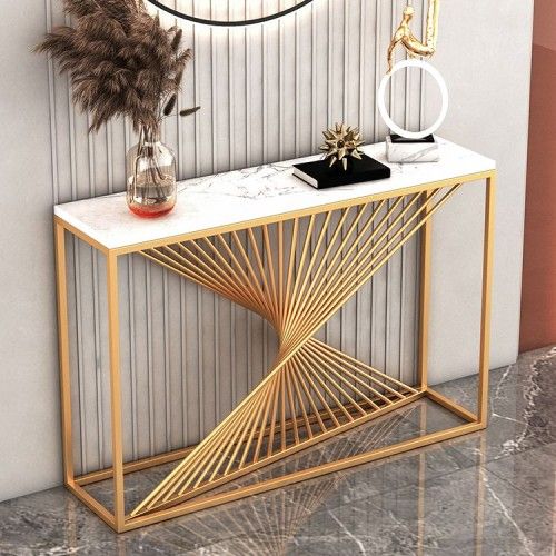 Faux Marble Console Table with Spiral Gold Metal Base