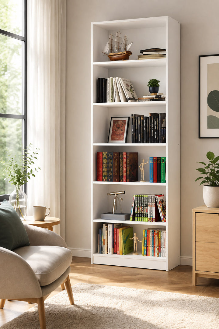 6-Tier Tall Bookcase & Wooden Bookshelves