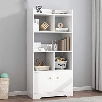 White Bookshelf with Shaker Doors