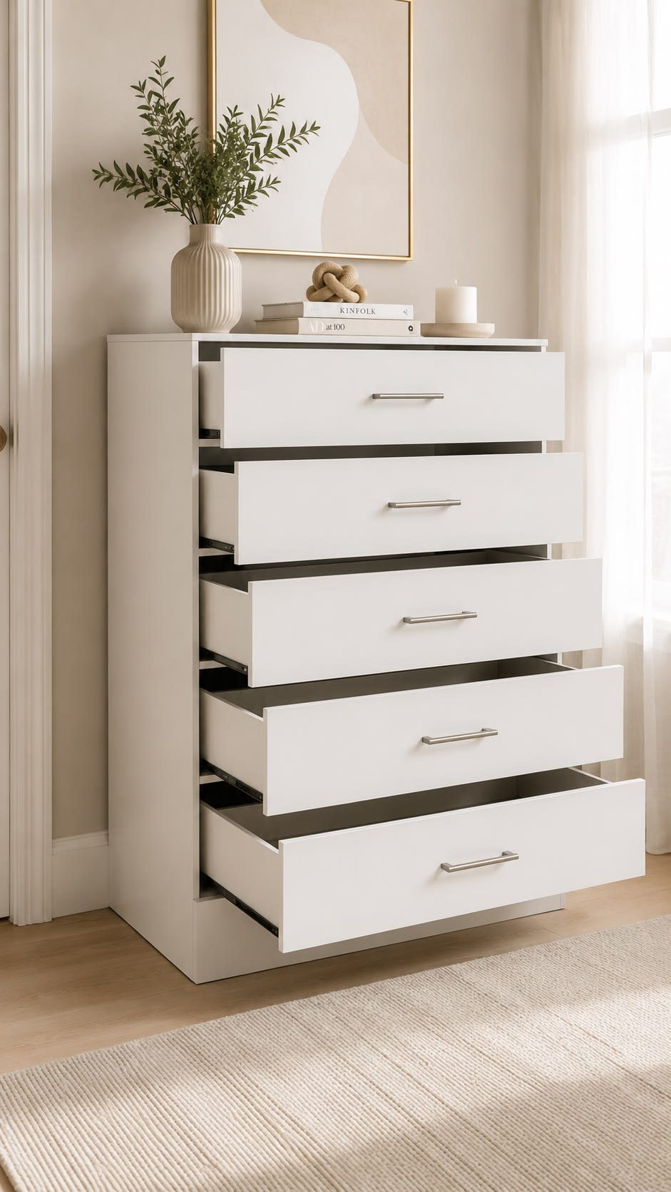Off-White 5-Drawer Cascade Chest of Drawers