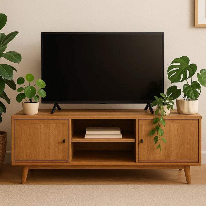 Mid-Century Modern Wooden Media Unit with Tapered Legs