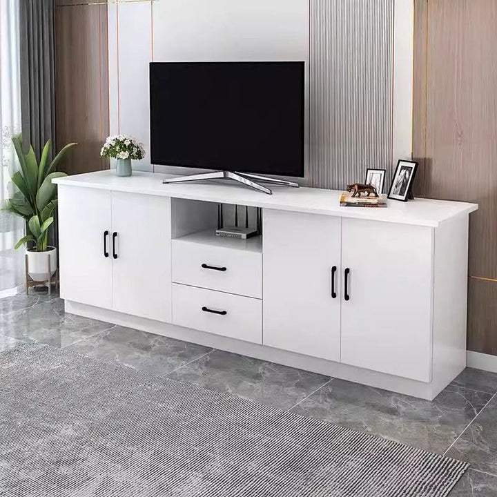 Pure White 4-Door TV Stand with Center Drawers