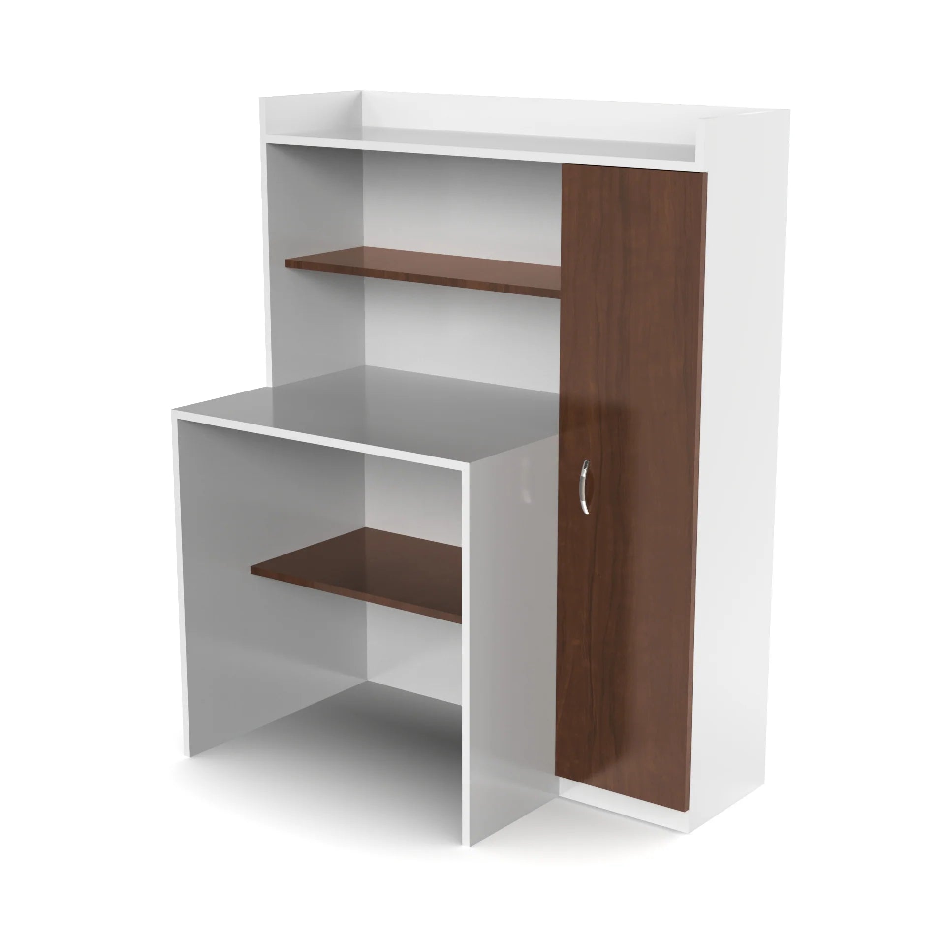 Carvin Study Table with Storage and BookShelf - Brazilian Walnut and Frosty White