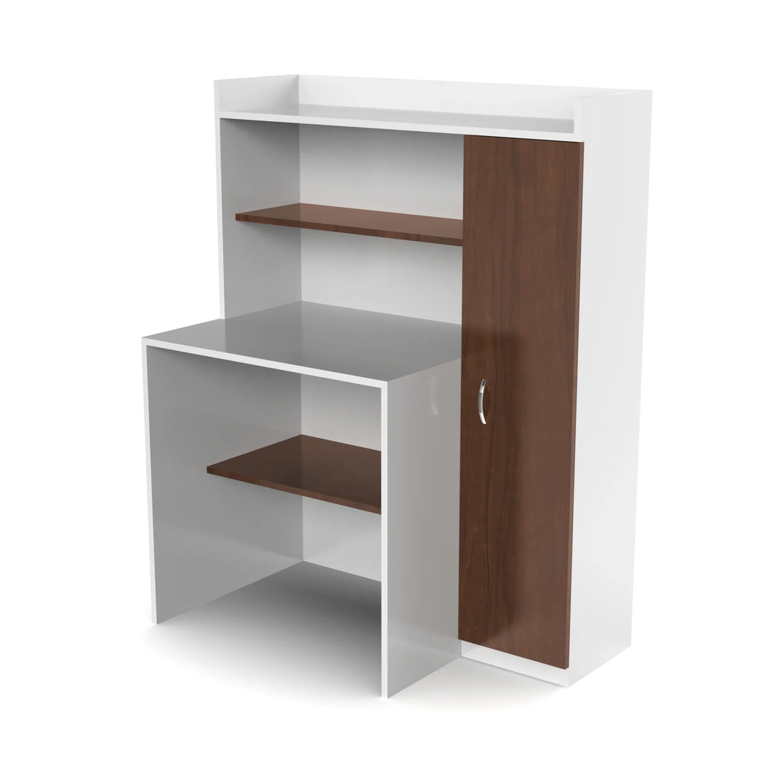 Carvin Study Table with Storage and BookShelf - Brazilian Walnut and Frosty White