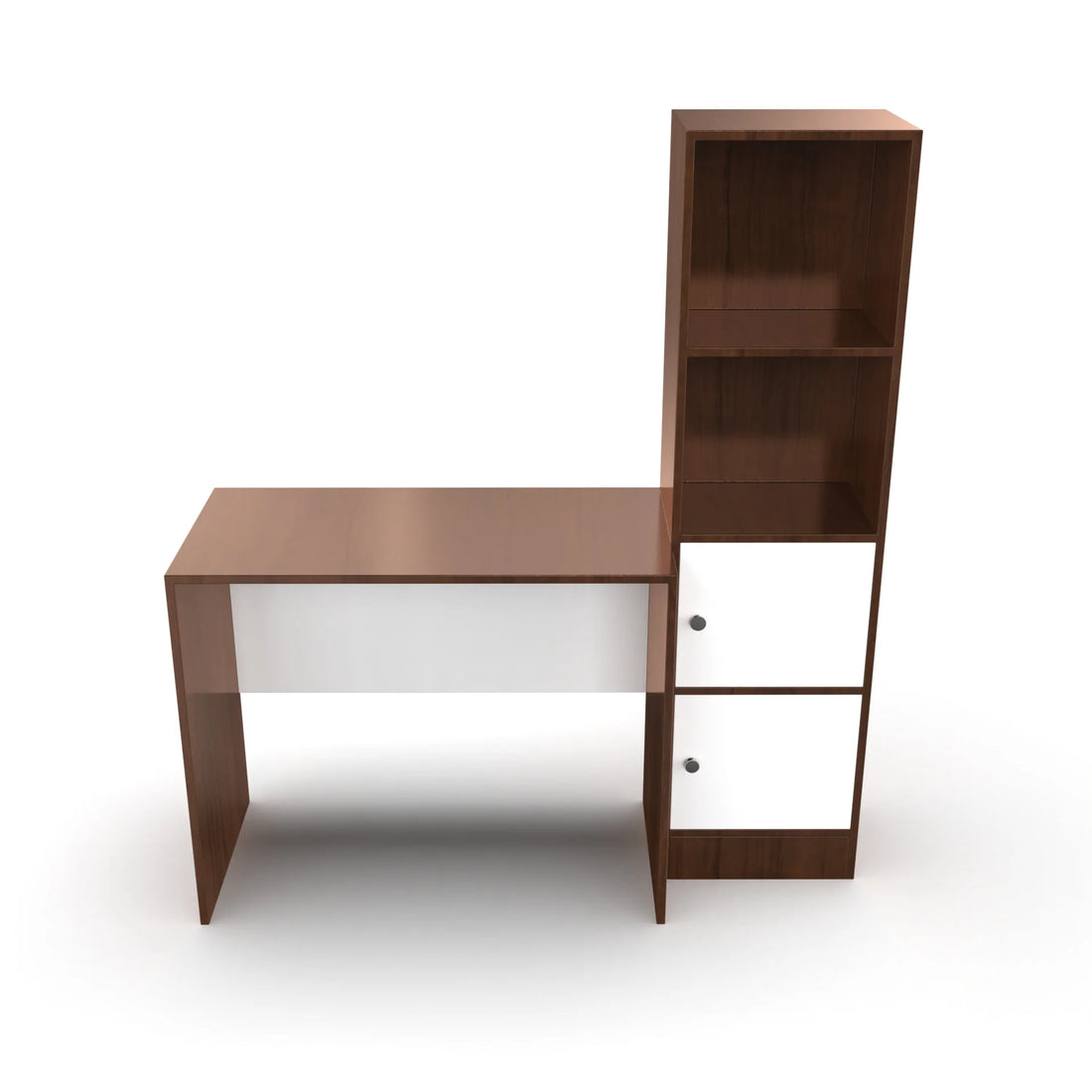 Carter Study Table with Bookshelf (Grande) - Brazilian Walnut and Frosty White