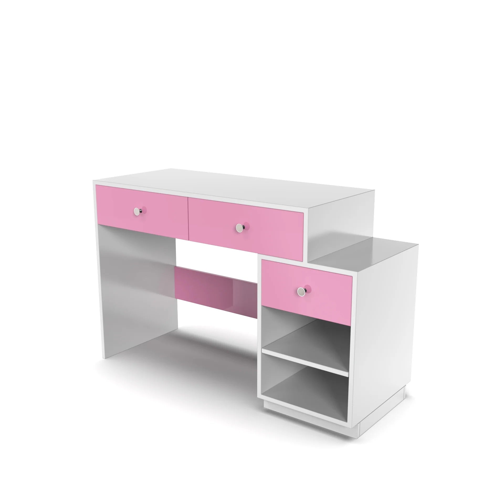 Victor Study Table with Drawers and Storage - Hutch Pink and Frosty White