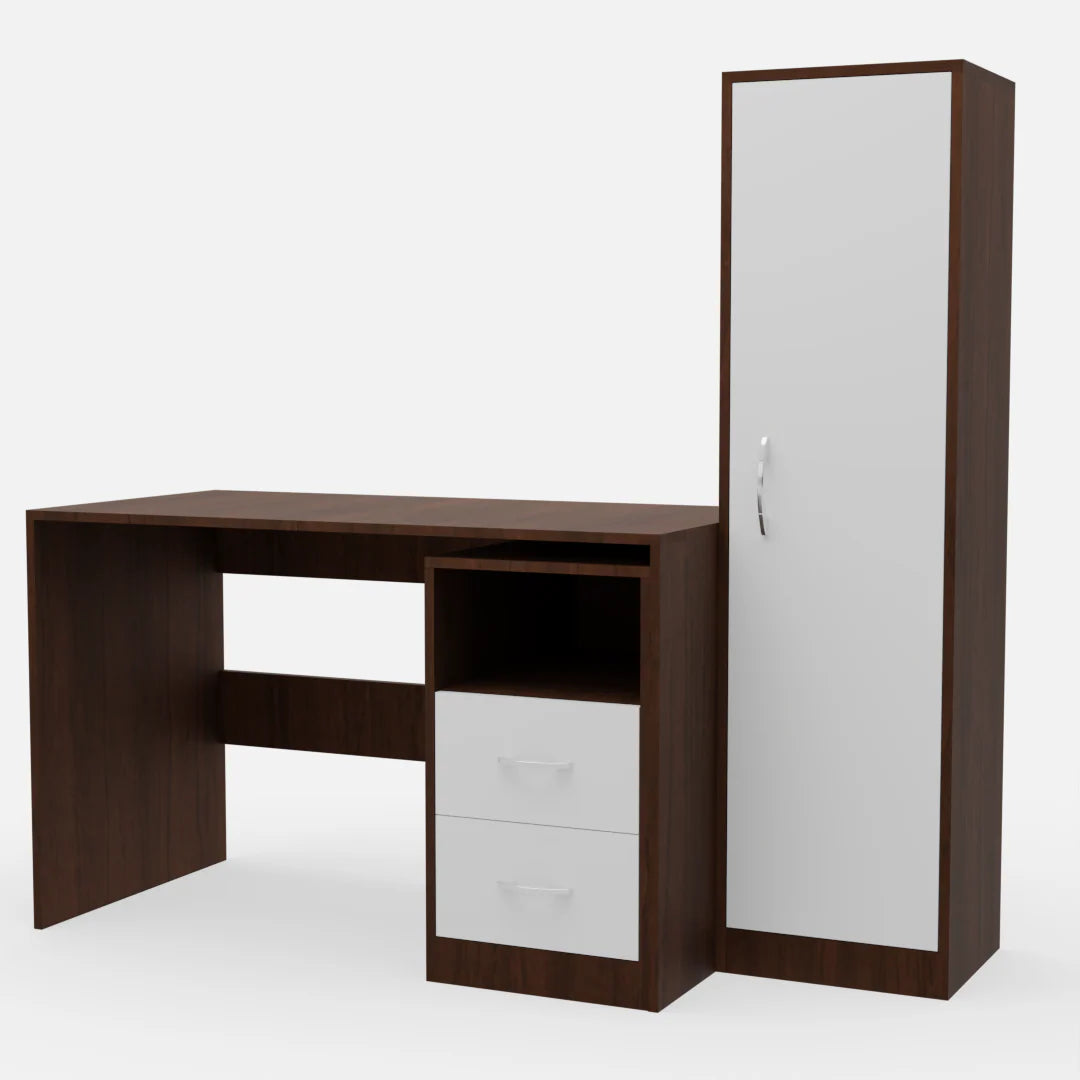 Apricus Wooden Study Table with Bookshelf - Brazilian Walnut and Frosty White