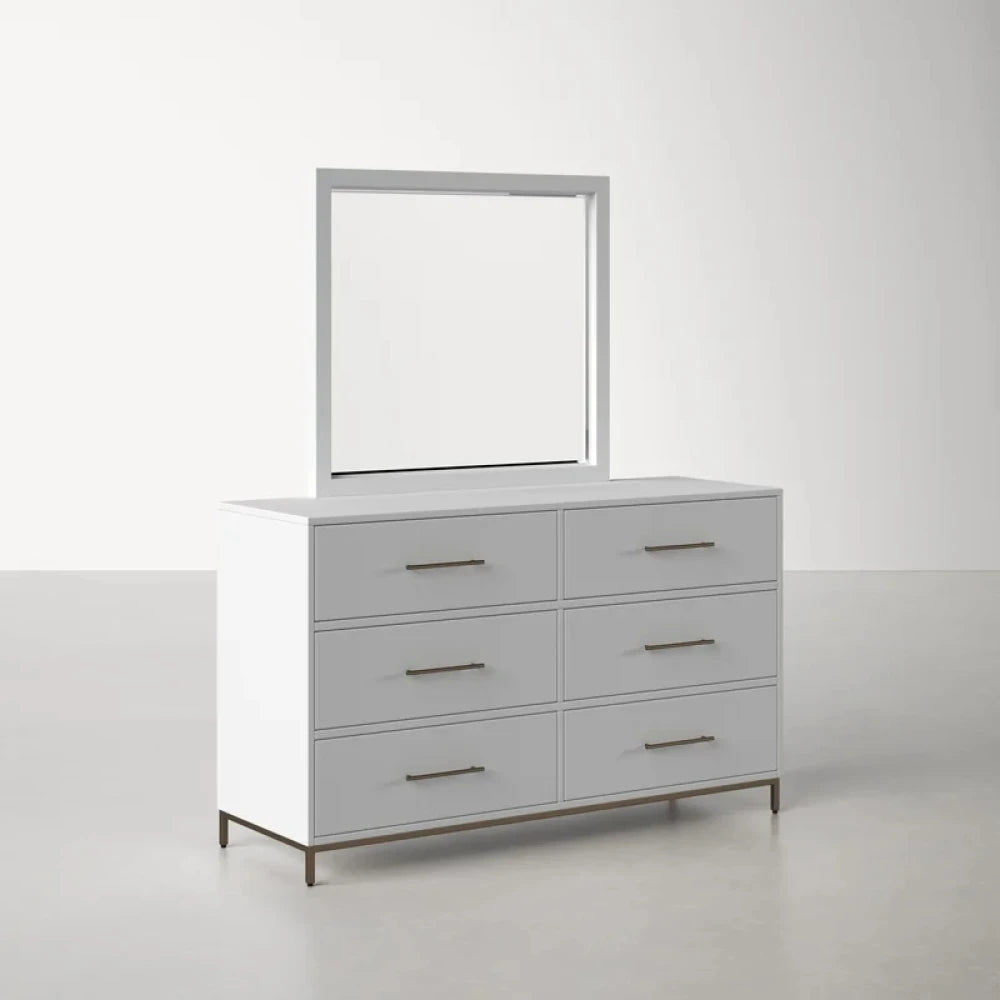 RIM – Six Drawers White Vanity Table with Golden Metallic Base