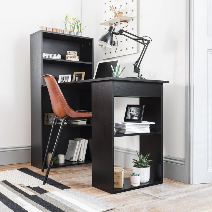 Desk with Shelves - Pitch Black