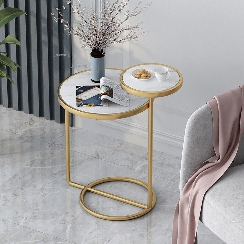 Modern Metal 2-Tiered Double Tray Side Table