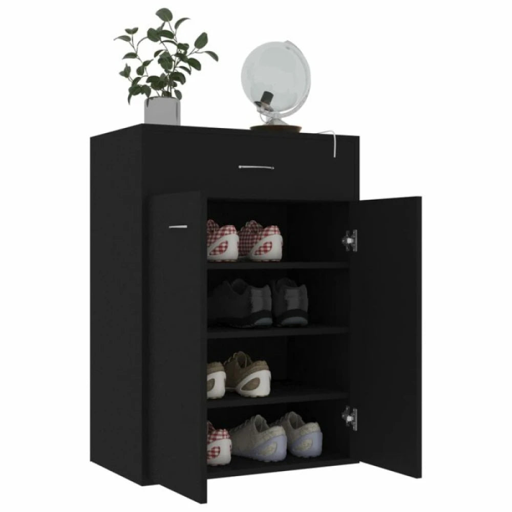 DAVEY – Two Door Shoe Rack Black with Storage Drawer