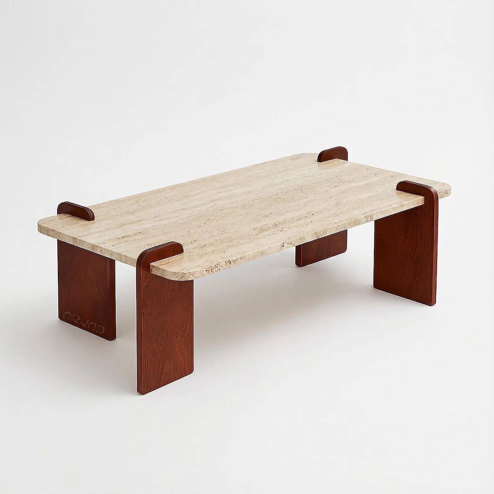 TRIVO – Travertine Center Table with Solid Wood Base