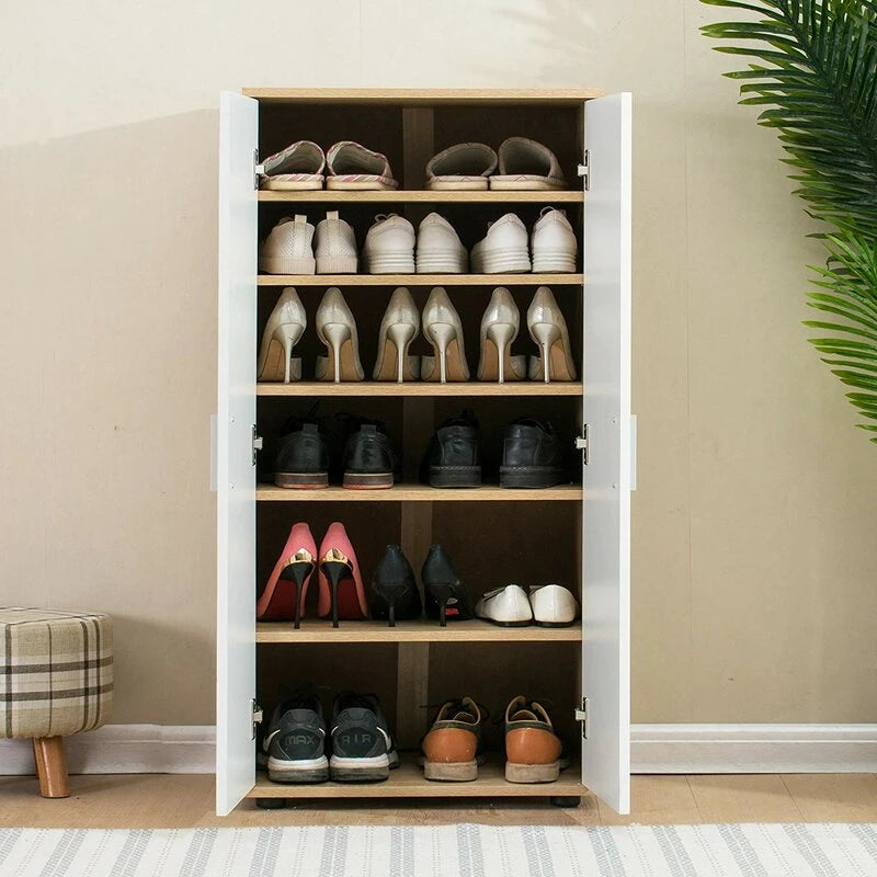 DECINUM – Oak & White Two Door Shoe Storage Cabinet