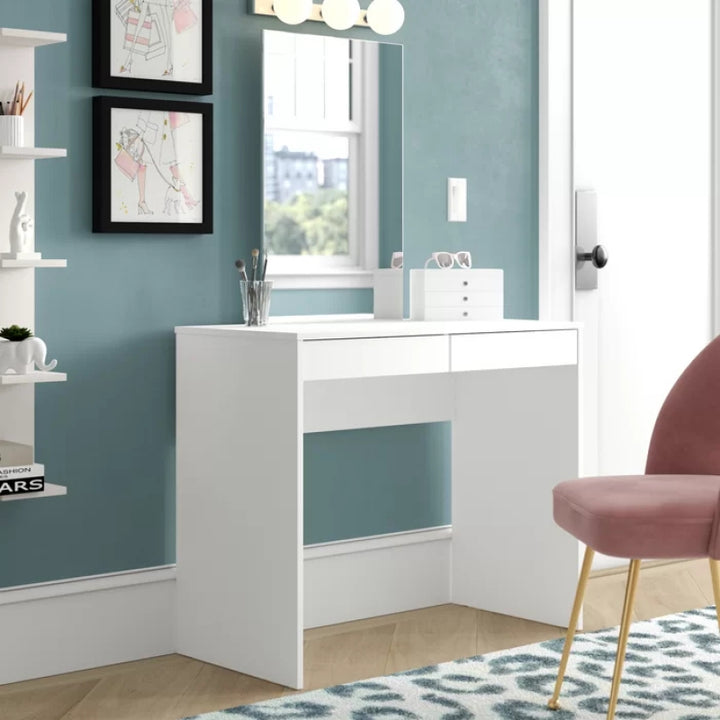 PENZEI – White Vanity Desk With Mirror