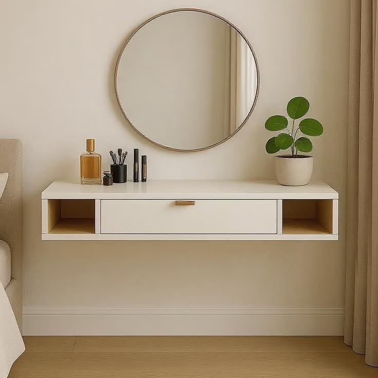 Wall-Mounted White Floating Vanity Console with Open Cubbies