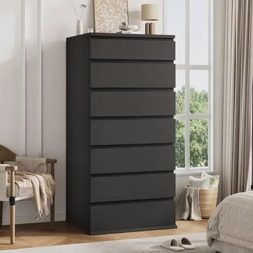 Charcoal Black 7-Drawer Tallboy Chest with Split Top Storage