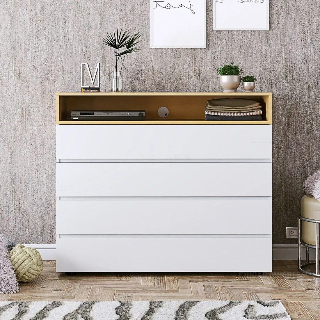 Hybrid Media Dresser with Open AV Nook