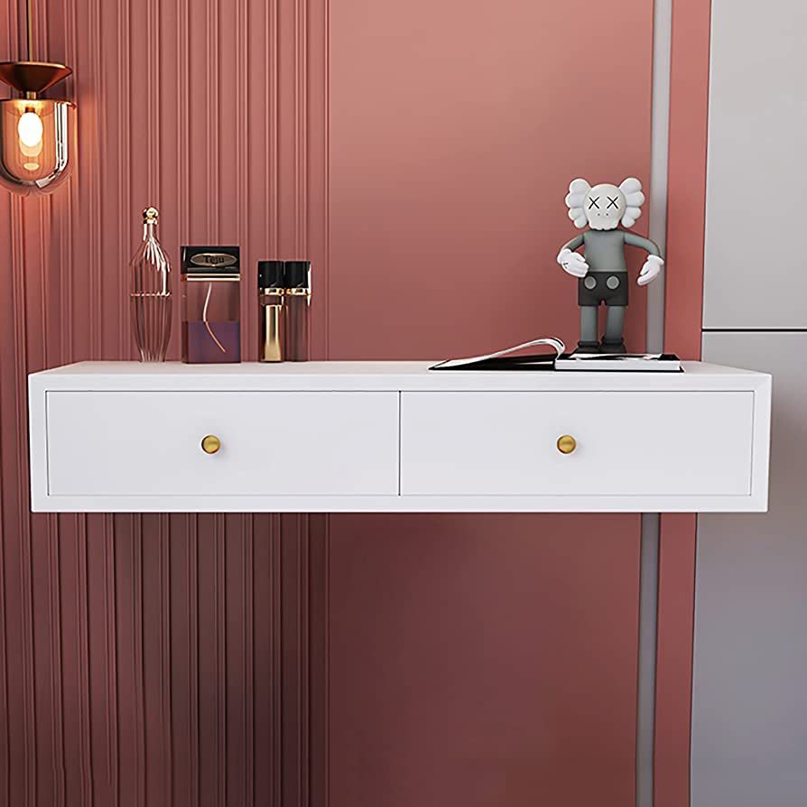 Chic Wall-Mounted Vanity Desk with Brass Eyelet Knobs
