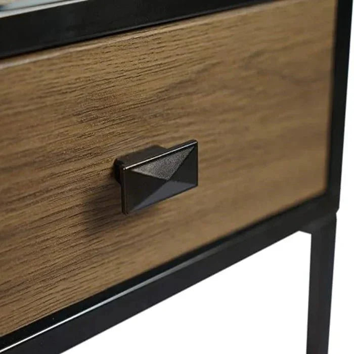 Table with Drawers ,Nightstand with Drawers and Shelf, Metal Frame End Table