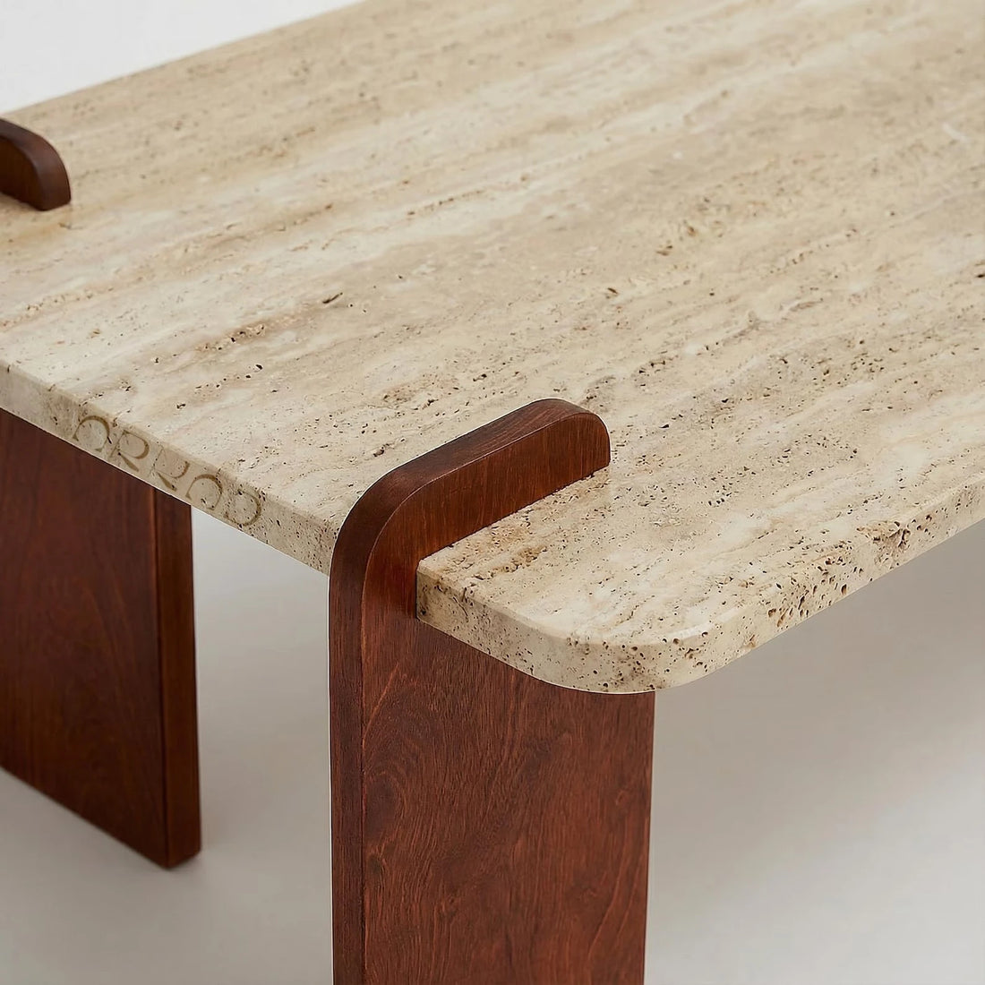 TRIVO – Travertine Center Table with Solid Wood Base