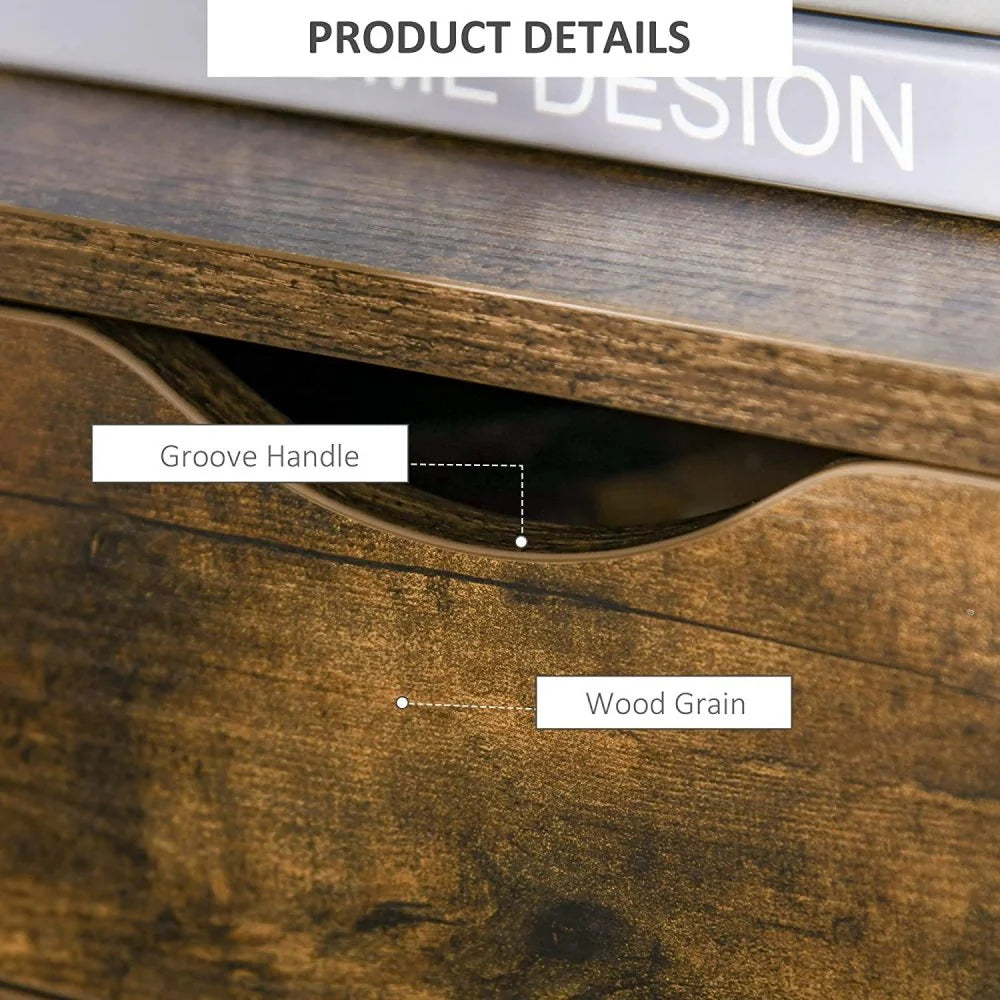 Industrial Side Table with 2 Storage Drawers for Living Room