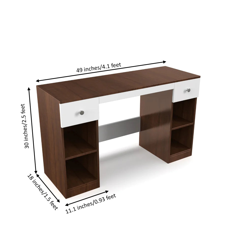 Fortuna Study Table - Brazilian Walnut and Frosty White