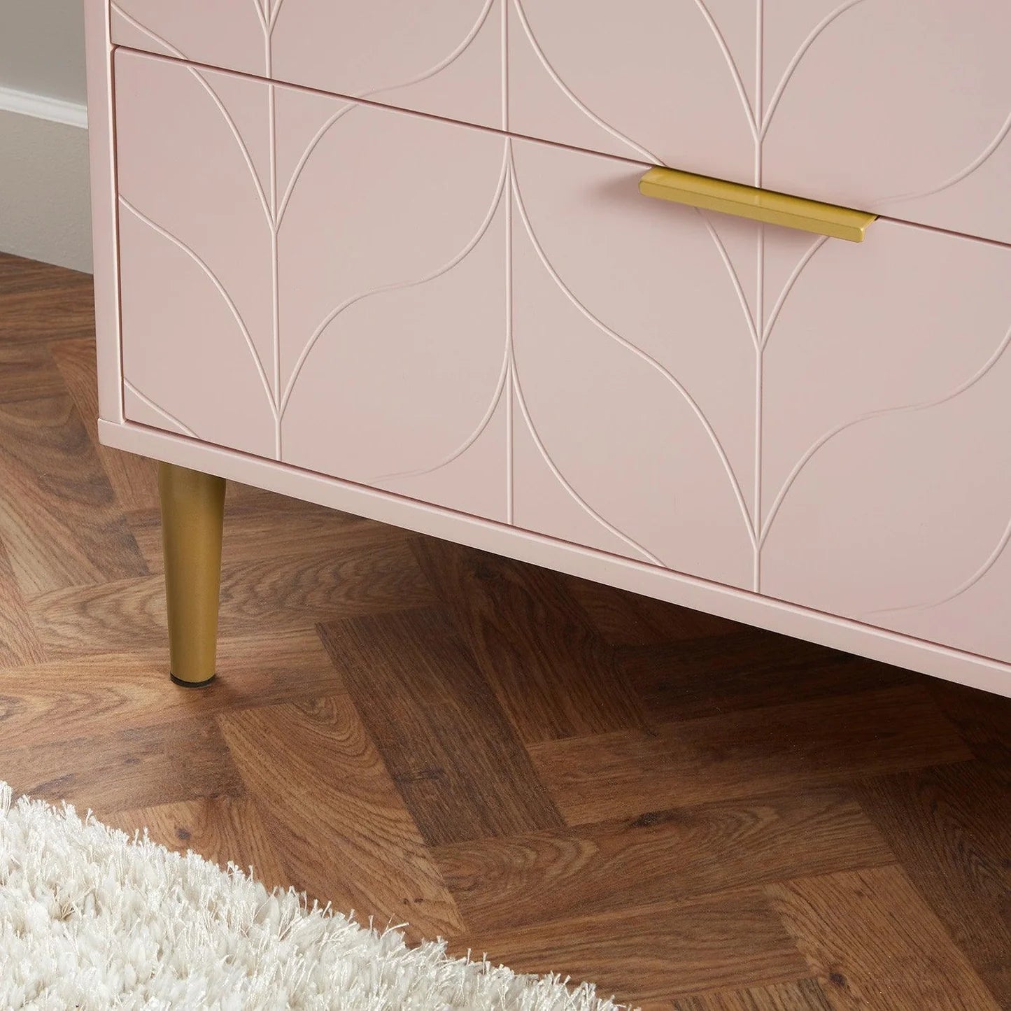 3 Drawer Chest of Drawers - Blush Pink & Brass Effect