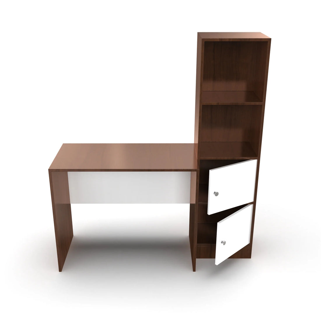 Carter Study Table with Bookshelf (Grande) - Brazilian Walnut and Frosty White
