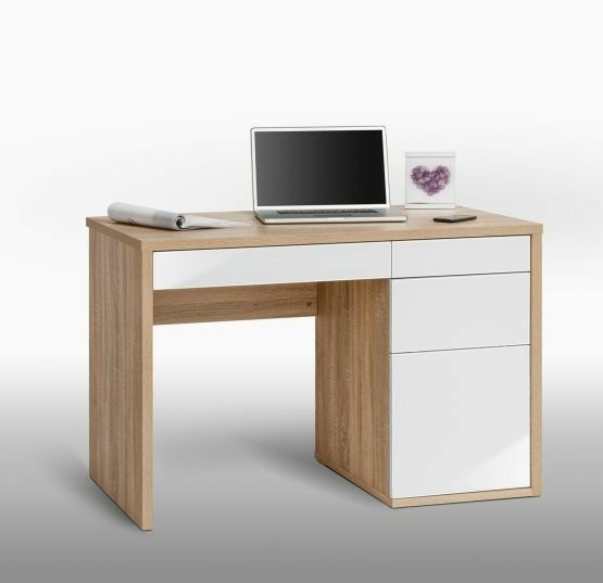 Modern Oak & White Computer Desk with Storage