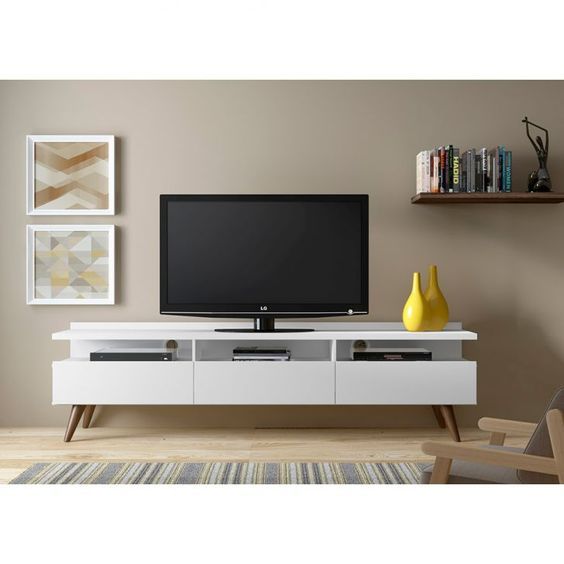 Pure White 3-Drawer Media Console with Open AV Shelving