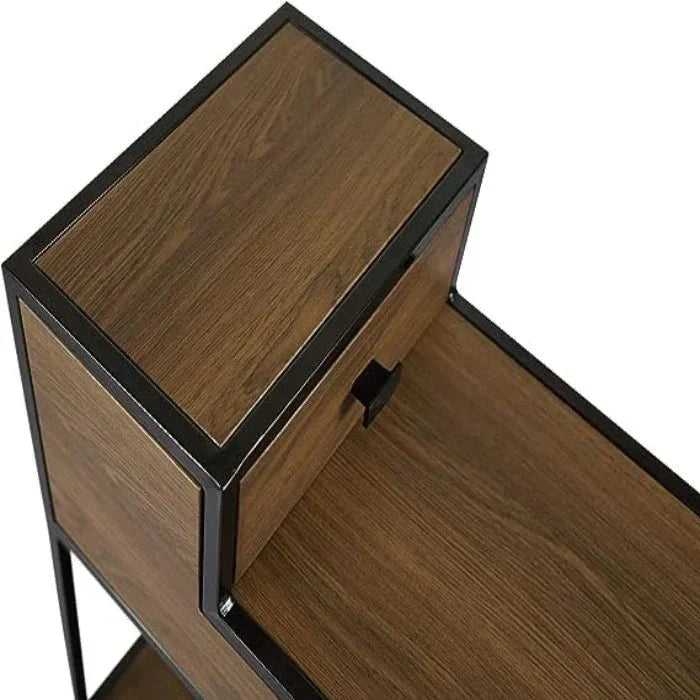 Table with Drawers ,Nightstand with Drawers and Shelf, Metal Frame End Table